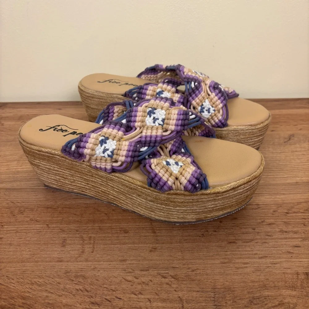FREE PEOPLE Highline Platform Slide Sandal Purple/Tan Women Size 39 Casual Wedge